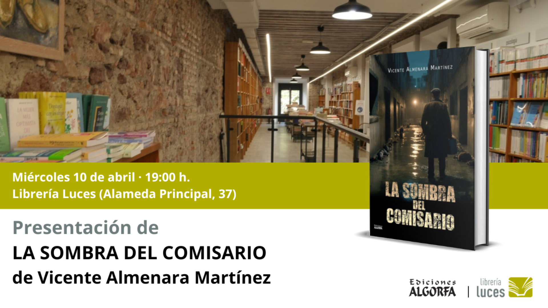 Presentación en Luces de 'La sombra del comisario', novela de Vicente Almenara Martínez publicada por Ediciones Algorfa.