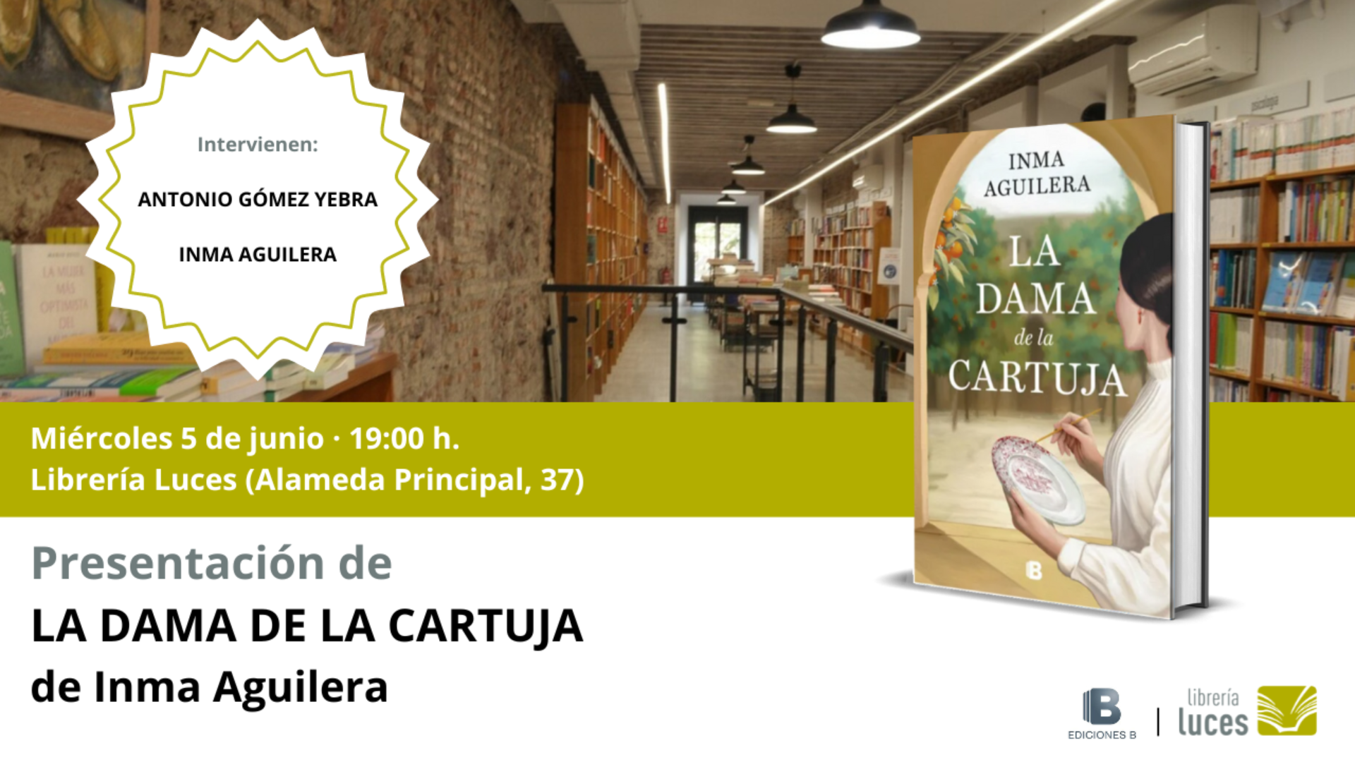 Presentación en Luces de La dama de La Cartuja, novela histórica de Inma Aguilera publicada por Ediciones B.