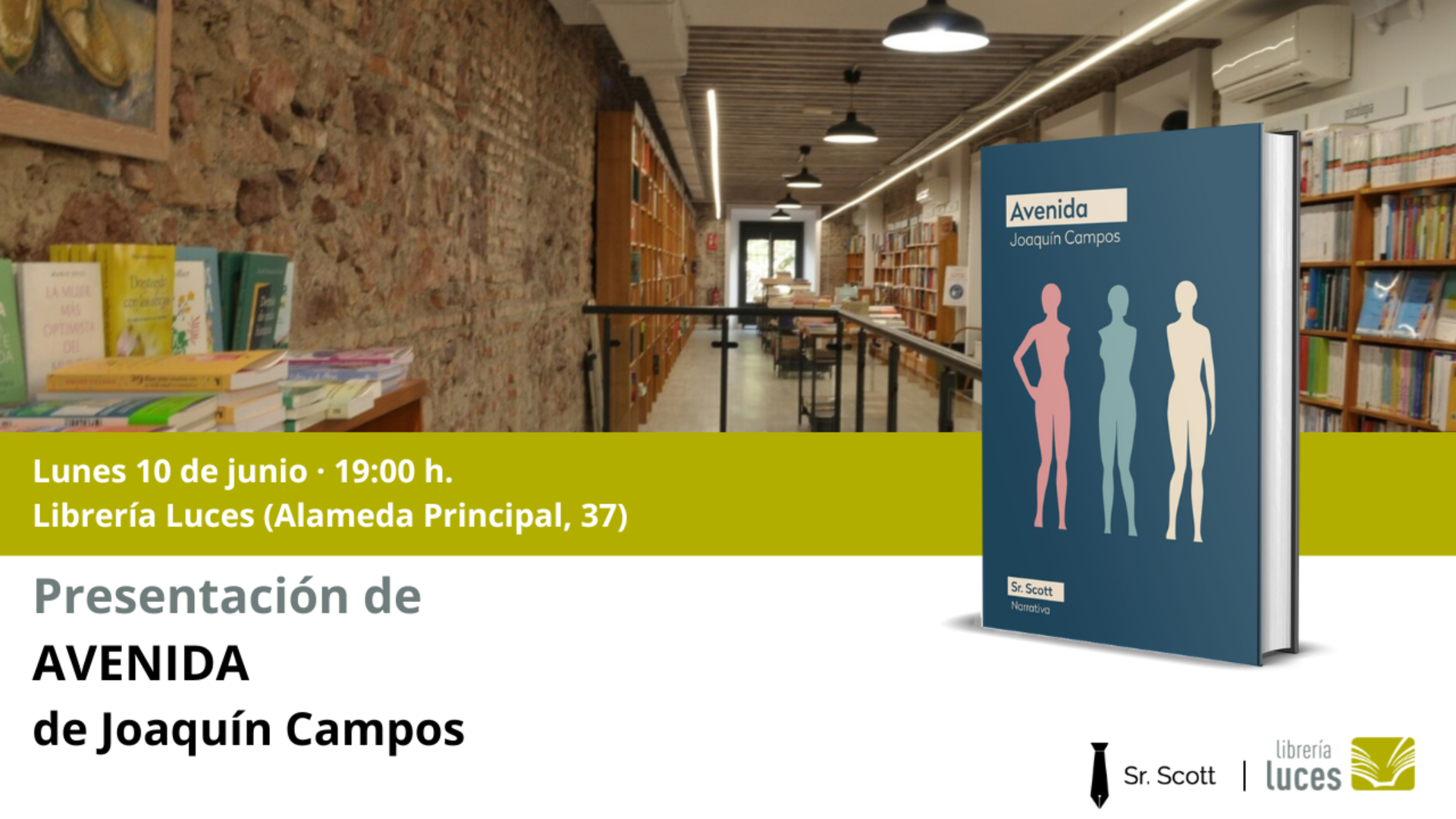 Presentación en Luces de Avenida. Un día en la vida, libro de Joaquín Campos publicado por Sr. Scott Libros.