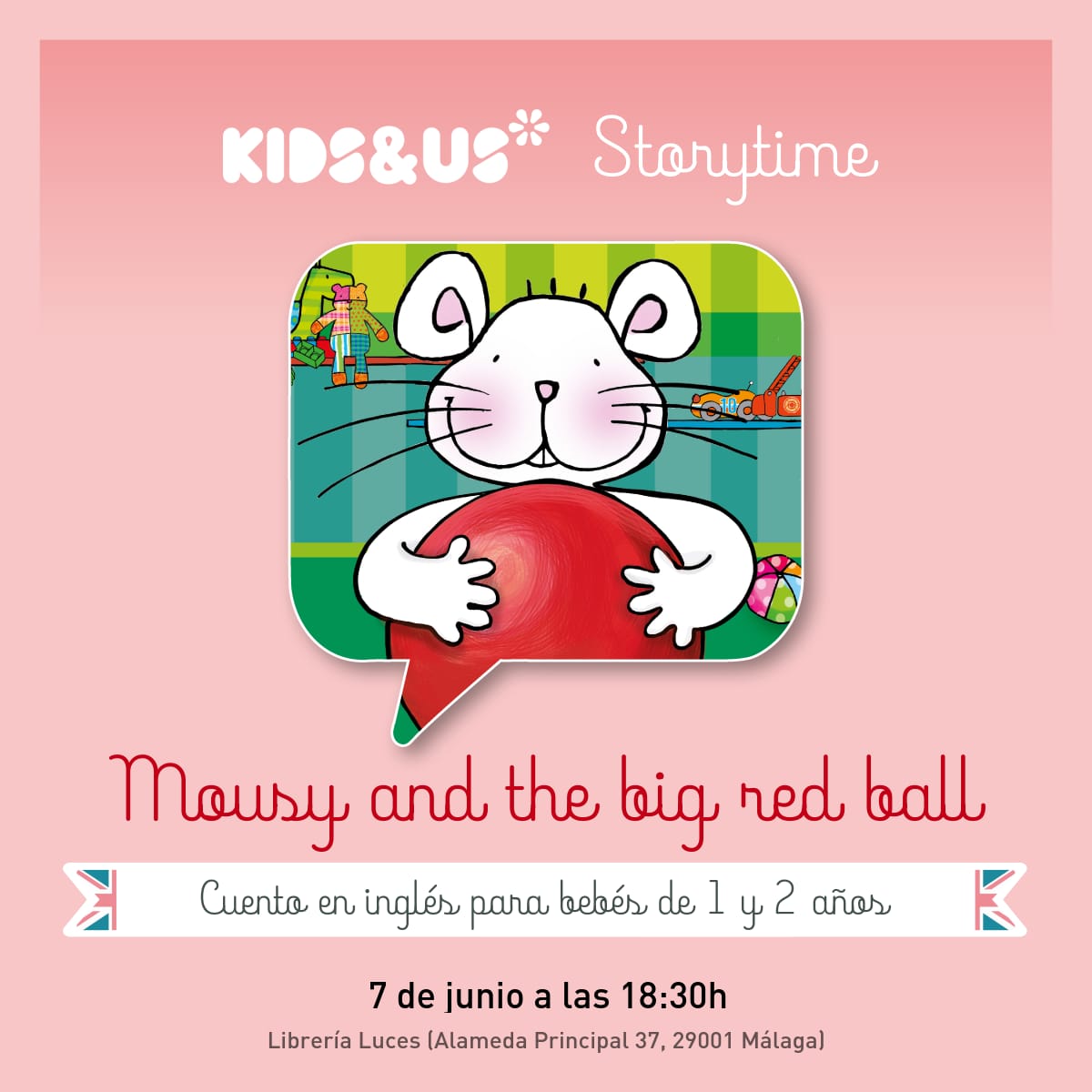 El viernes 7 de junio a las 18:30h tenemos un nuevo cuentacuentos en inglés organizado por Kids&Us Málaga y Kids&Us Torremolinos.