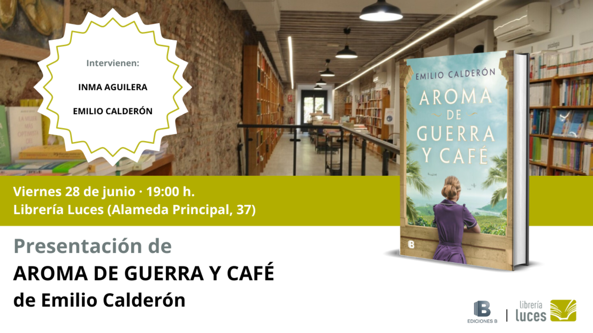 Presentación en Luces de Aroma de guerra y café, novela histórica escrita por Emilio Calderón y publicada por Ediciones B.