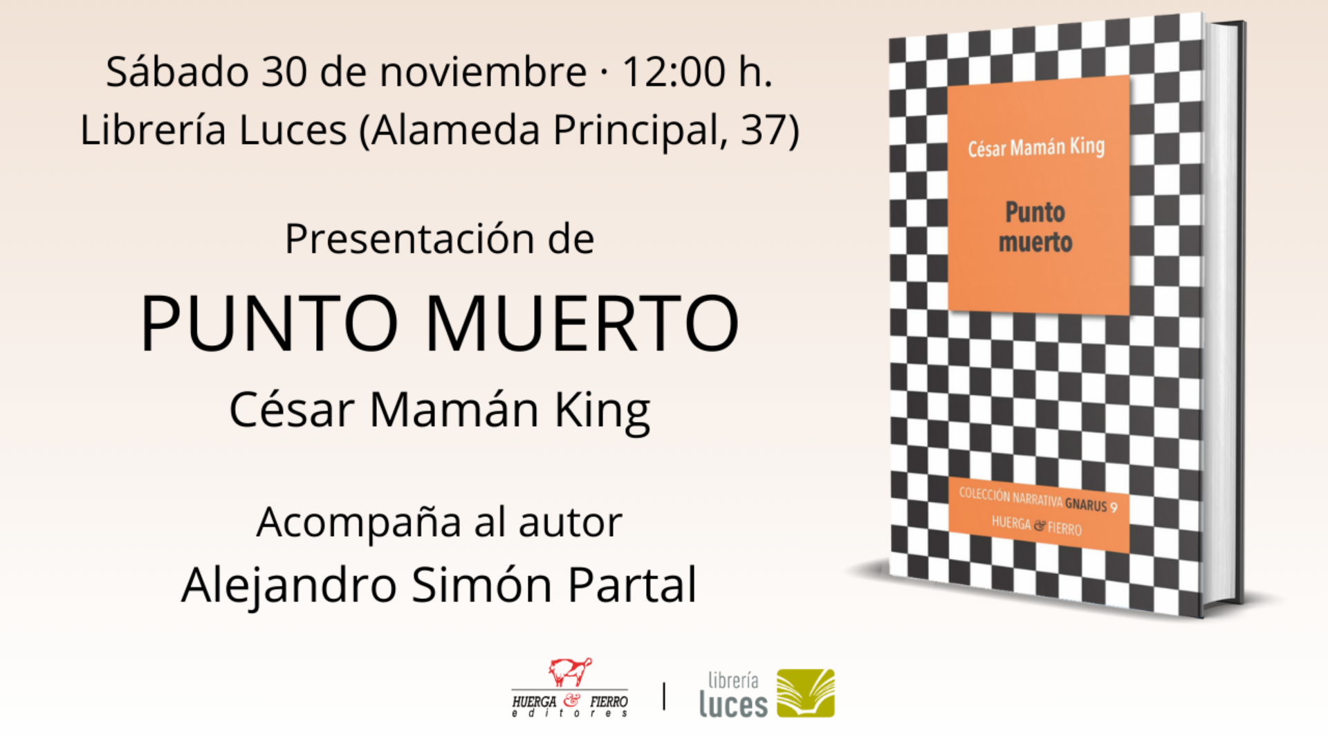 Presentación en Luces de Punto muerto, novela de César Mamán King publicada por Huerga y Fierro Editores. Presenta Alejandro Simón Partal.