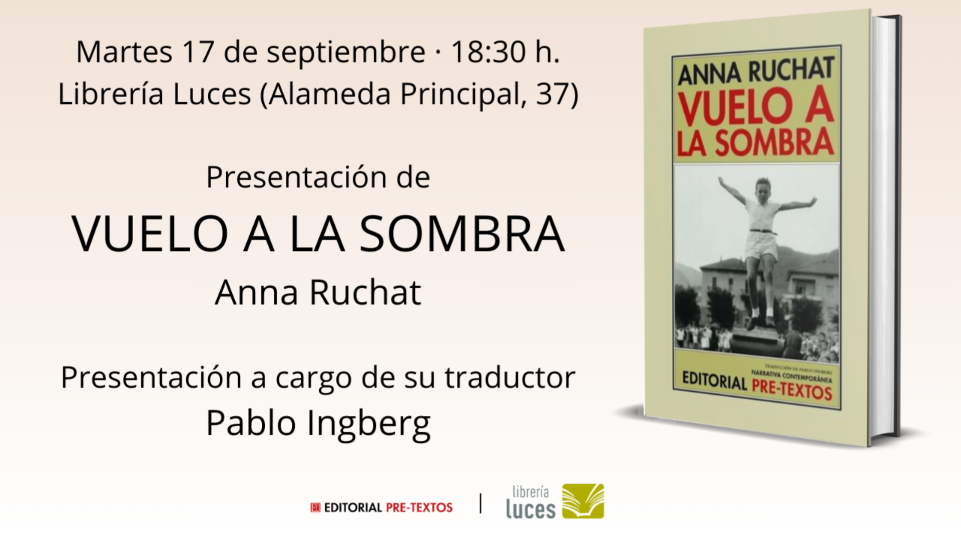 Presentación en Luces de 'Vuelo a la sombra', novela de Anna Ruchat. Nos habla de la obra Pablo Ingberg, su traductor.