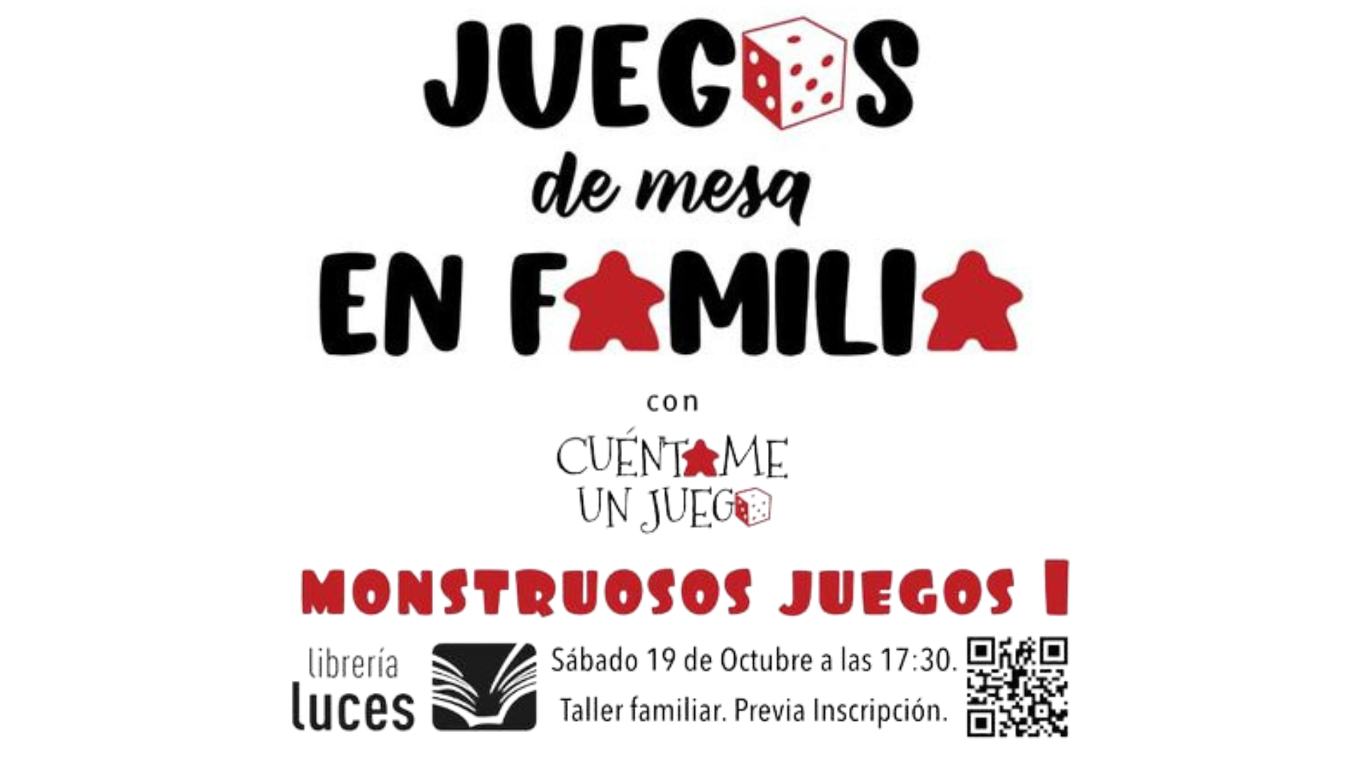 El sábado 19 de octubre, nueva Tarde de Juegos de Mesa en Familia en Librería Luces con Cuéntame un Juego e Imualandia.